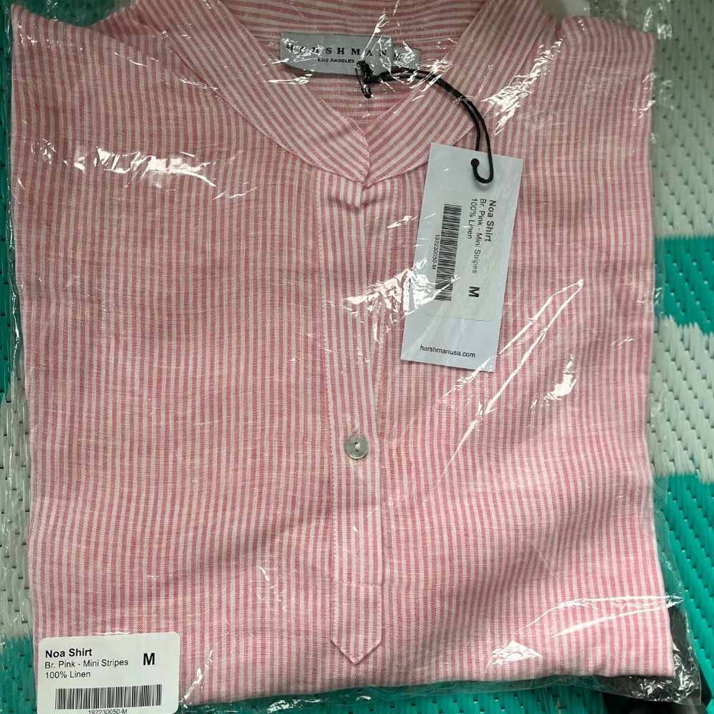 Harshman Noa Pinstripe Pink 100% Linen Shirt Sz Medium NWT
